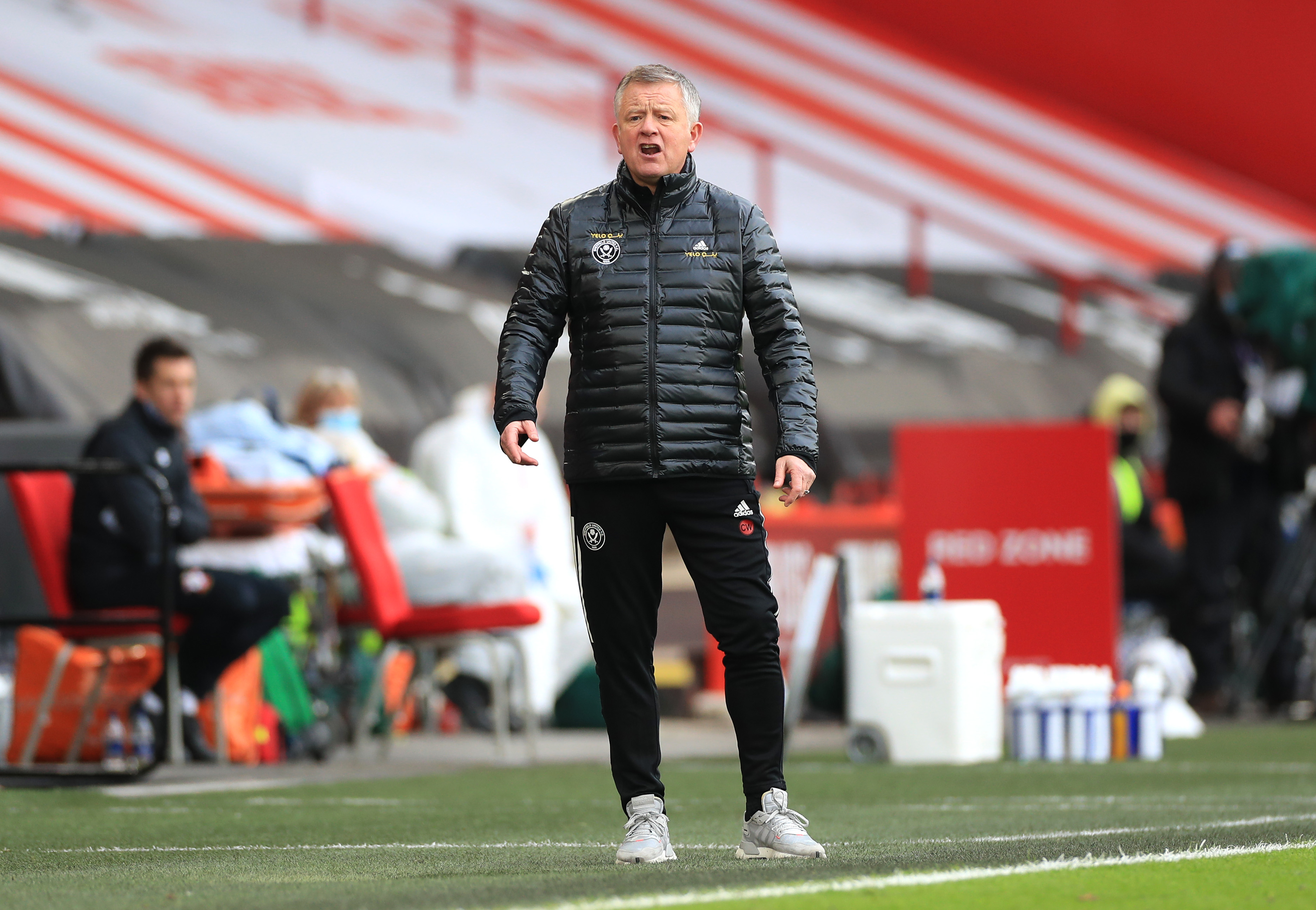  Chris Wilder, the manager of Sheffield United, looks on during a match, as his team has the worst defensive record in the Premier League.